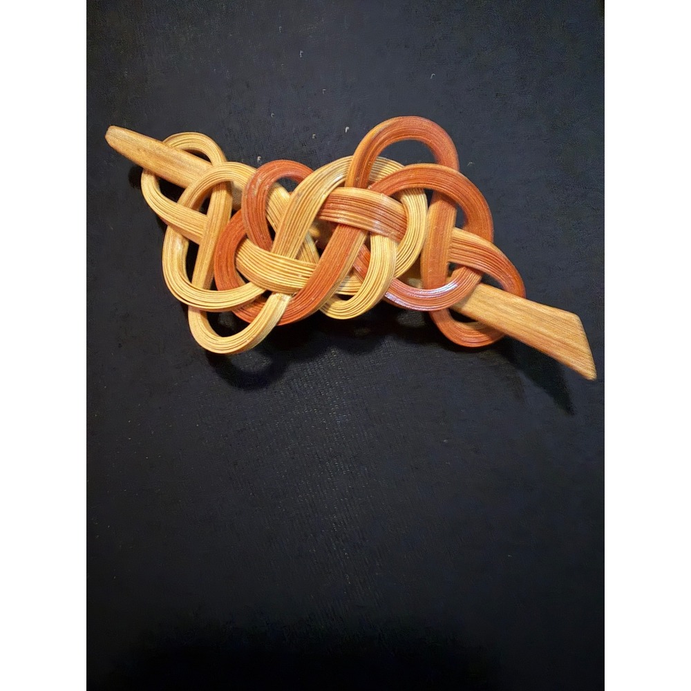 Vintage Handcrafted Woven Bamboo Hair Slide Barrette Celtic Knot Wooden